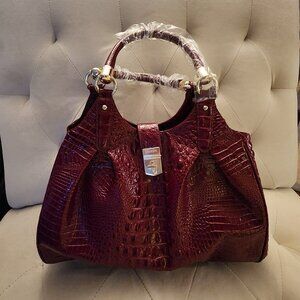 NWT Brahmin Elisa Chianti Melbourne Croc Embossed Leather - Burgundy